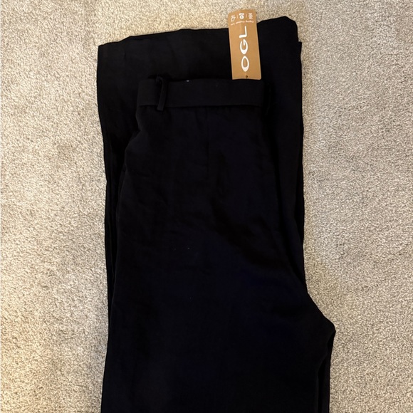Ogl Mid Rise Flared Pant Viscose Linen with Pockets In BLACK Career Medium New - Picture 14 of 14